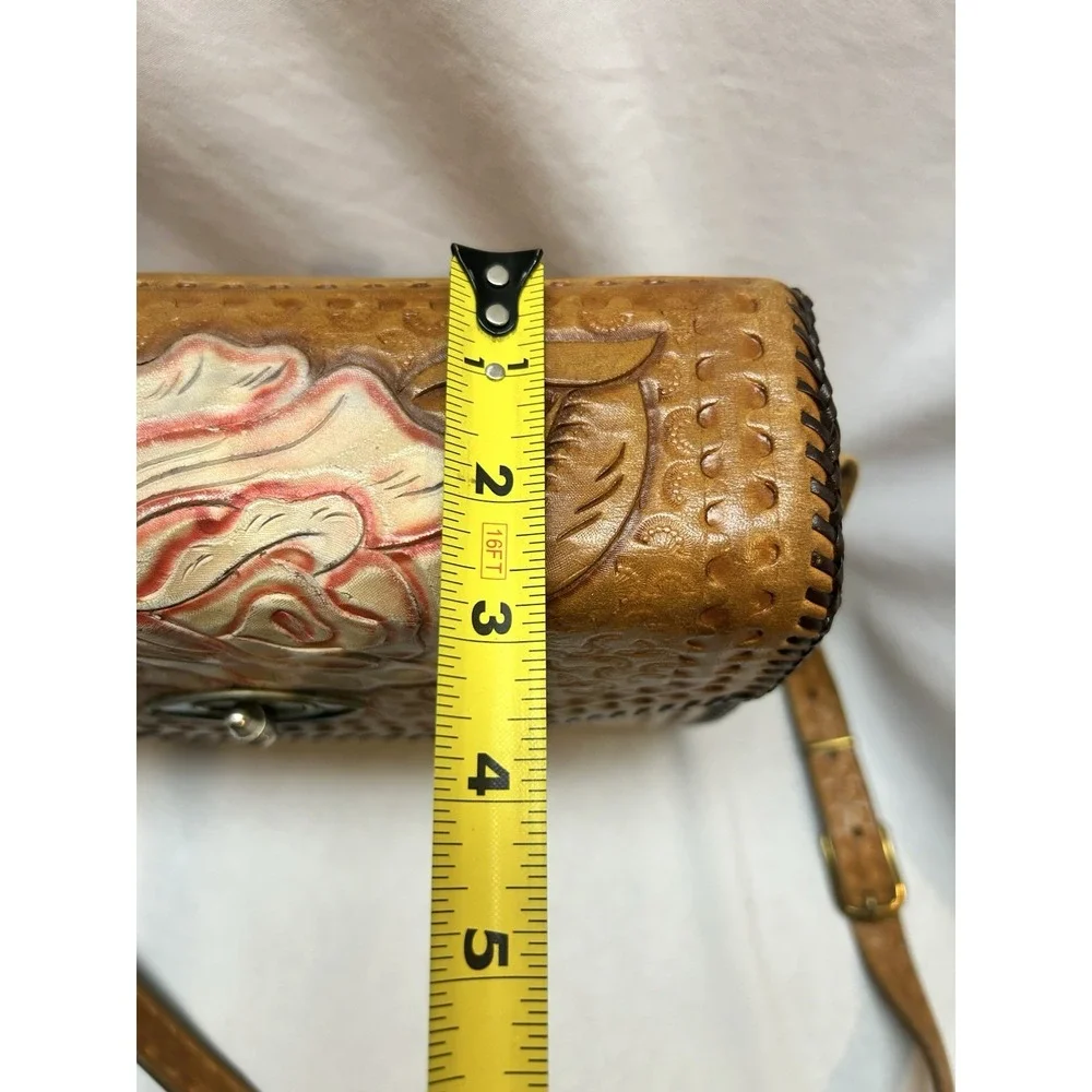 VTG Leather Hand Tooled Large Floral Shoulder Bag Boho Hippie Indie Festival 70s